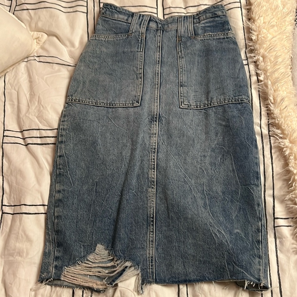 Free People denim midi pencil skirt